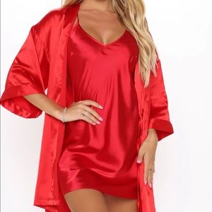 Red Fashion Nova Satin Robe Set